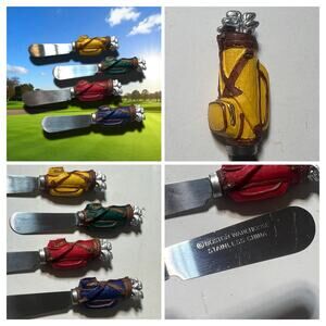 Boston Warehouse Golf golfers Bags Cheese Spreaders Set of 4 Stainless 5” kitch
